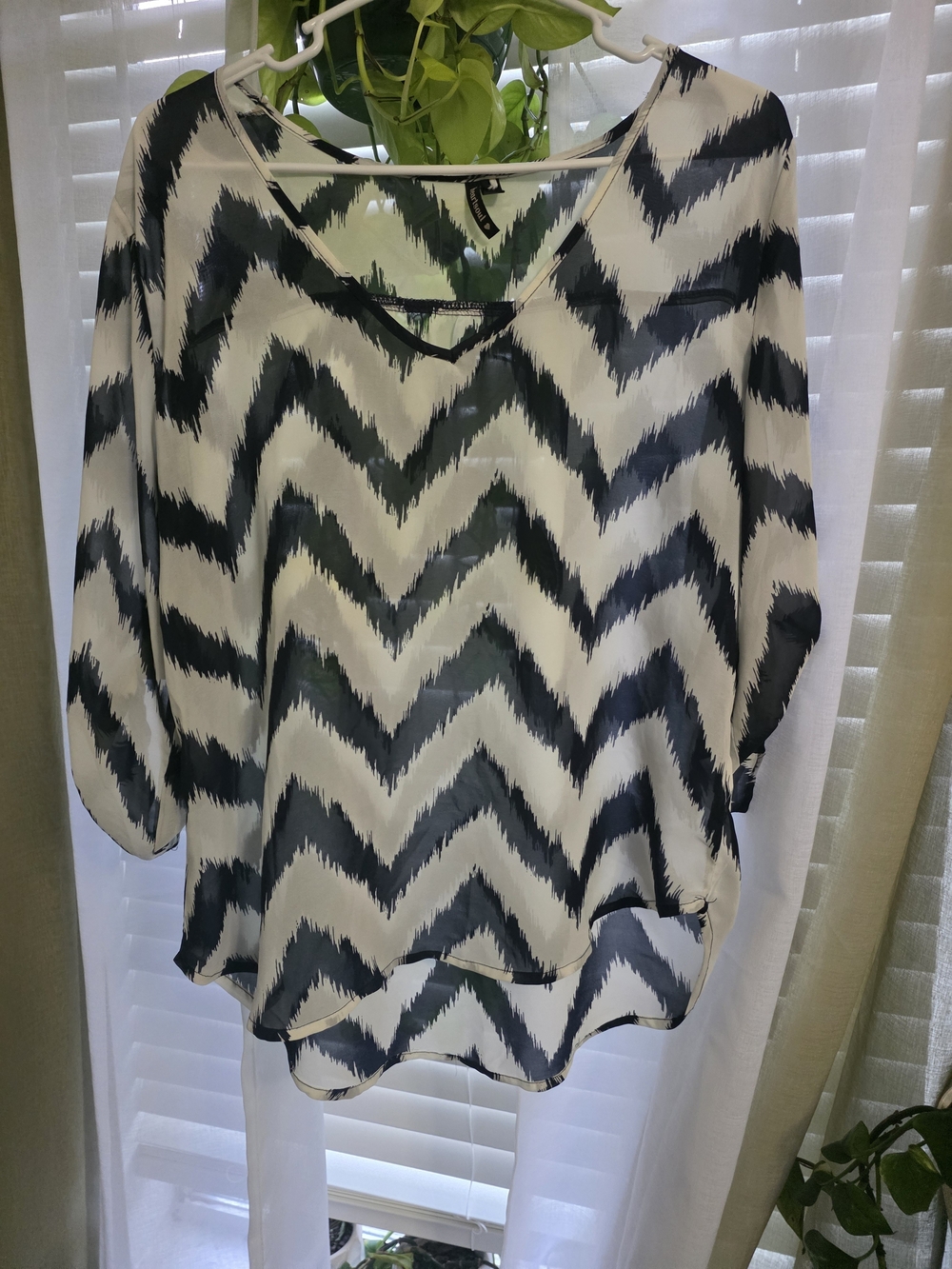 HeartSoul Navy Blue and White Chevron V-Neck Blouse